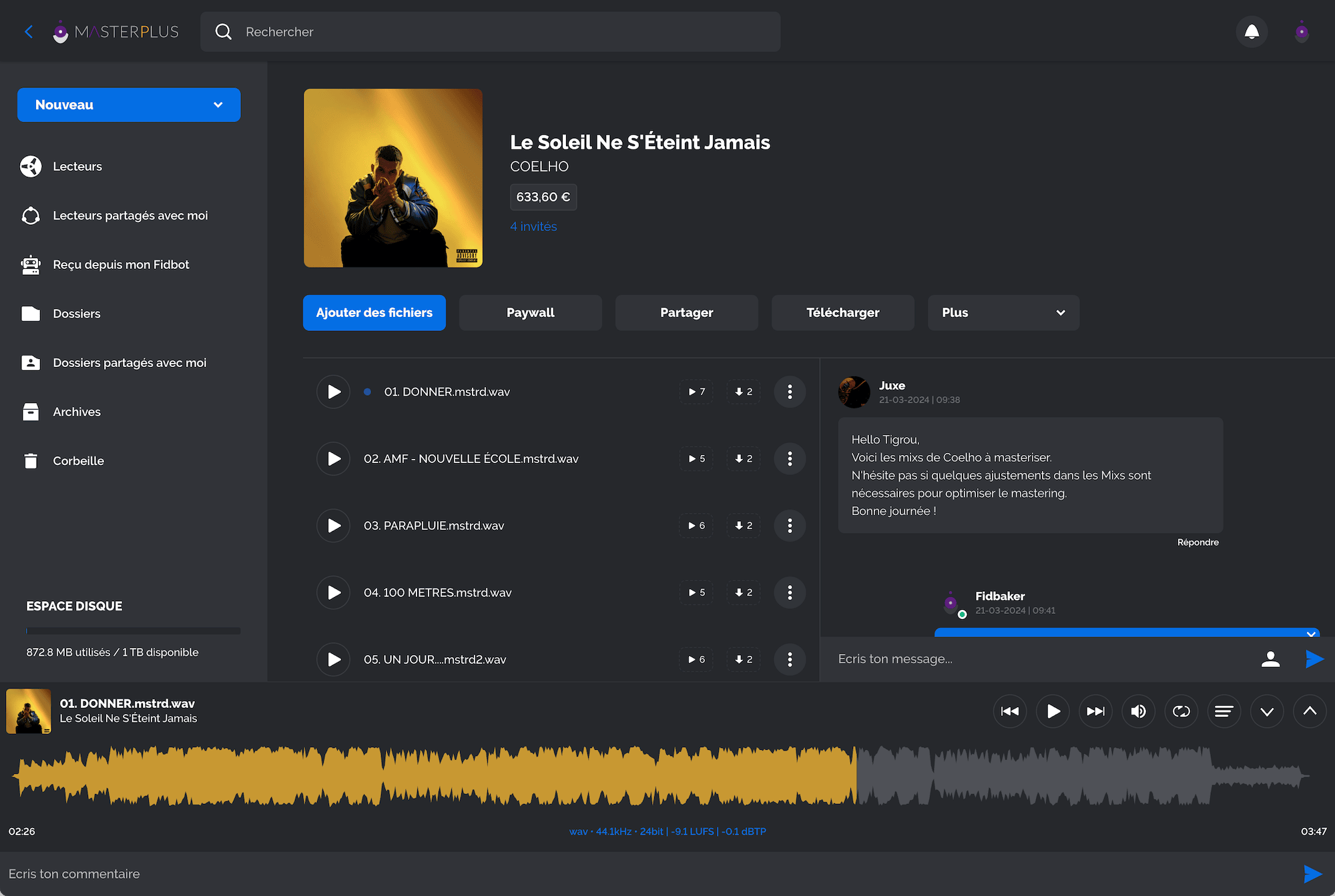 Fidbak player, partage des fichiers audio en haute-définition avec tes collaborateurs.